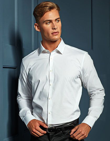 Men´s Stretch Fit Poplin Long Sleeve Cotton Shirt Premier Workwear PR244 - Z krótkim rękawem