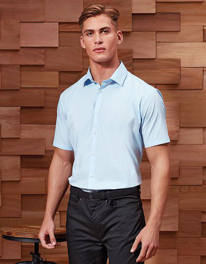 Men´s Stretch Fit Poplin Short Sleeve Cotton Shirt Premier Workwear PR246 - Koszule męskie
