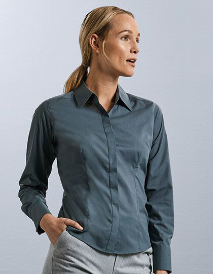 Ladies´ Long Sleeve Fitted Polycotton Poplin Shirt Russell Collection R-924F-0 - Korporacyjna
