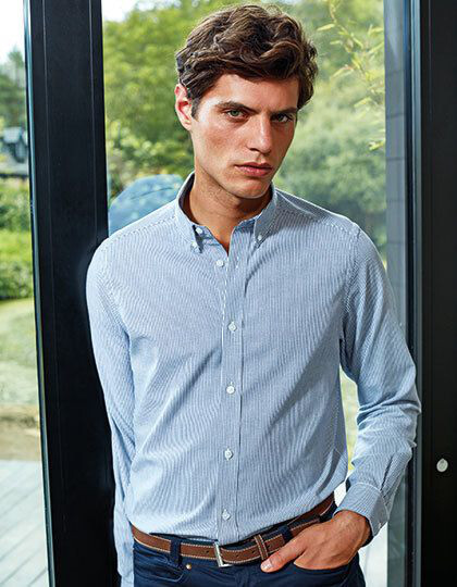 Men´s Cotton Rich Oxford Stripes Shirt Premier Workwear PR238 - Koszule męskie