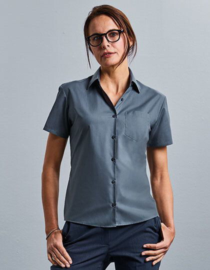 Ladies´ Short Sleeve Classic Polycotton Poplin Shirt Russell Collection R-935F-0