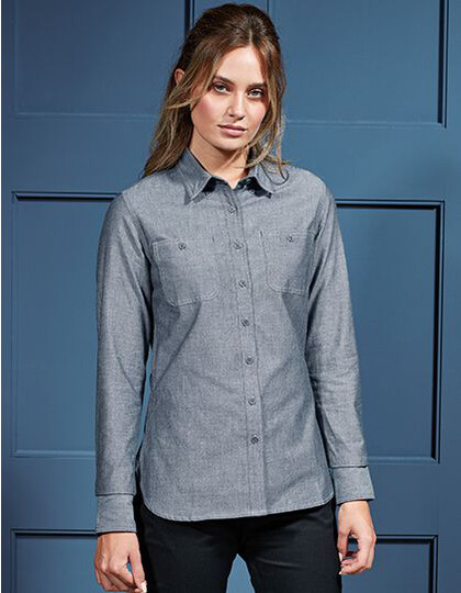 Women´s Organic Chambray Fairtrade Long Sleeve Shirt Premier Workwear PR347