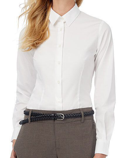 Poplin Shirt Black Tie Long Sleeve / Women B&C SWP23 - Z długim rękawem