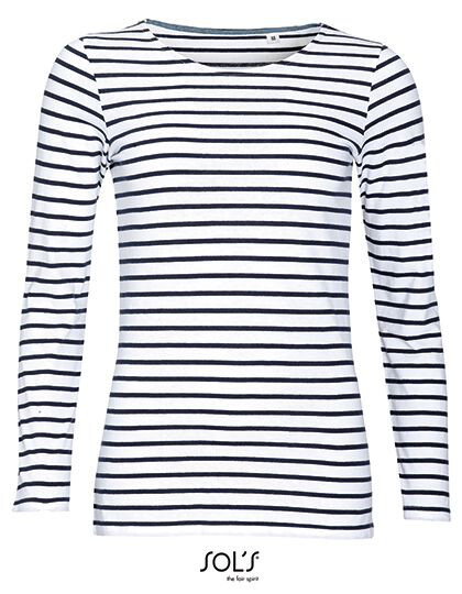 Women´s Long Sleeve Striped T-Shirt Marine SOL´S 01403 - Fashion