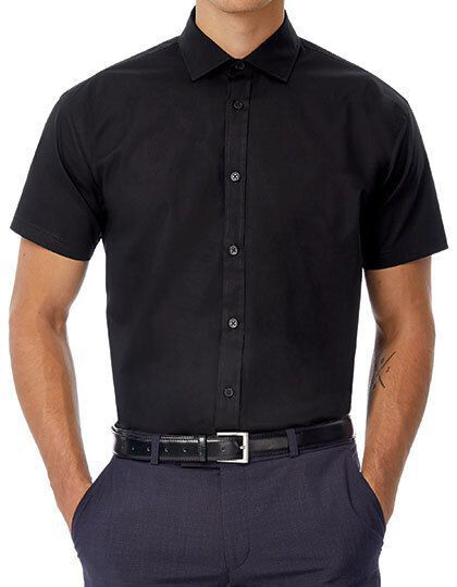 Poplin Shirt Black Tie Short Sleeve / Men B&C SMP22 - Z długim rękawem