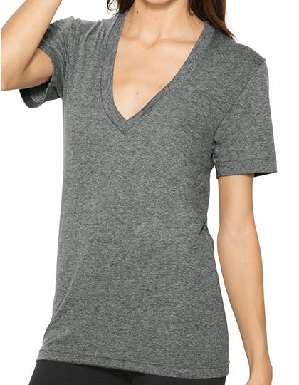 Unisex Tri-Blend Shortsleeve Deep V-Neck T-Shirt American Apparel TR456W - Dekolt w kształcie V
