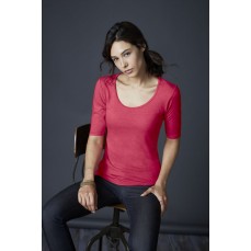 Women’s Tri-Blend Deep Scoop 1/2 Sleeve Tee Anvil 6756L - Szeroki dekolt