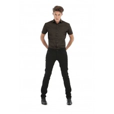 Poplin Shirt Black Tie Short Sleeve / Men B&C SMP22 - Z krótkim rękawem
