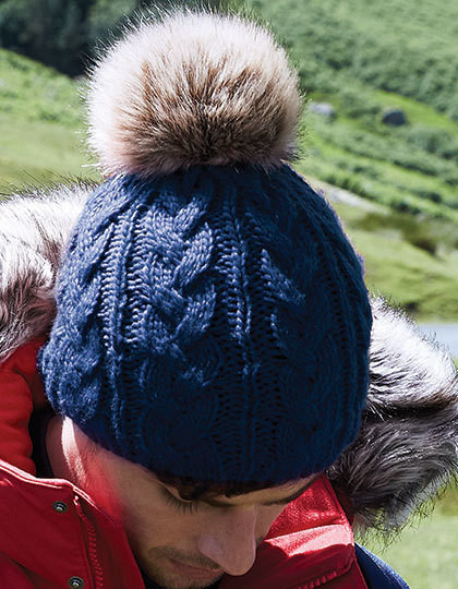 Fur Pom Pom Cable Beanie Beechfield B410 - Czapki zimowe