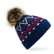 Fair Isle Faux Fur Pop Pom Beanie Beechfield B411 - Czapki zimowe