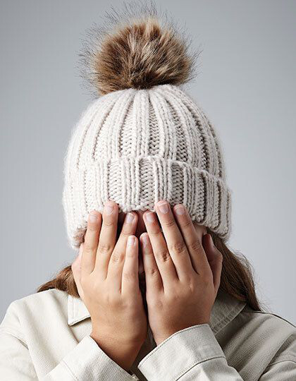 Junior Faux Fur Pom Pom Chunky Beanie Beechfield B412b - Nowości Jesień 2018