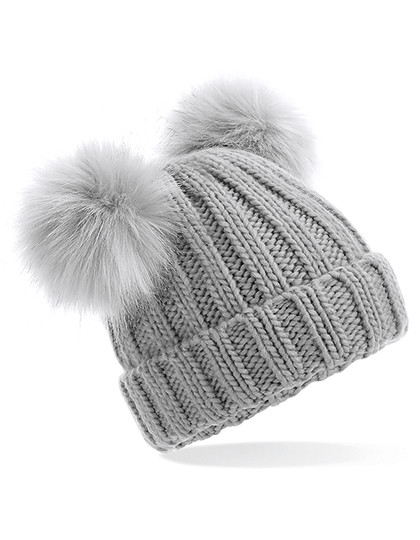 Junior Faux Fur Double Pom Pom Beanie Beechfield B414b - Czapki zimowe