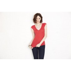 Sheer Rib V-Neck T-Shirt Bella 8705 - Dekolt w kształcie V