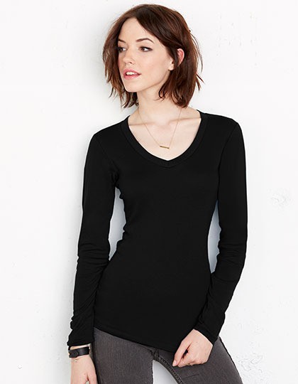 Sheer Rib Long Sleeve V-Neck T-Shirt Bella 8750 - Pozostałe