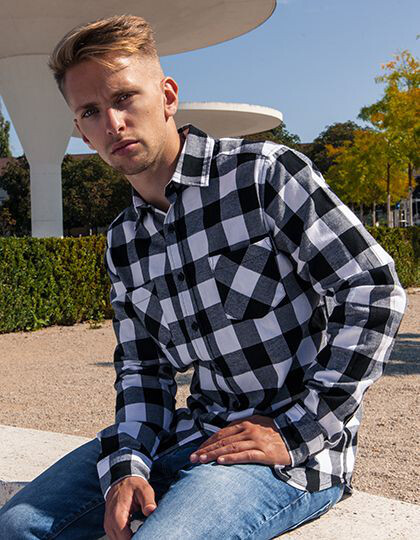 Checked Flannel Shirt Build Your Brand BY031 - Z długim rękawem