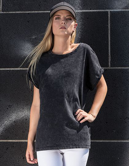 Ladies´ Acid Washed Extended Shoulder Tee Build Your Brand BY053 - Okrągły dekolt