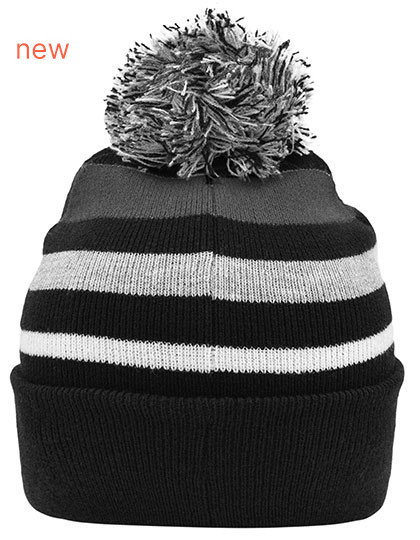 Striped Winter Beanie With Pompon Myrtle Beach MB7140 - Czapki zimowe