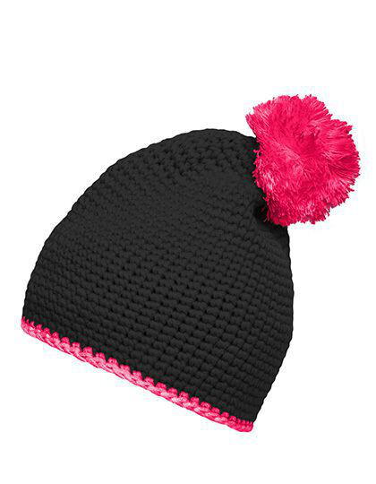 Pompon Hat With Contrast Stripe Myrtle Beach MB7964 - Czapki zimowe