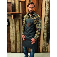 Division Waxed Look Denim Bib Apron With Faux Leather Premier Workwear PR136 - Fartuchy