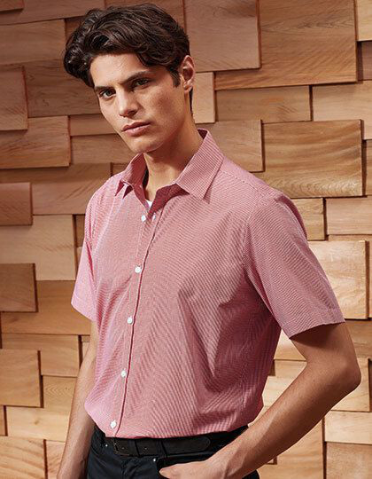 Men´s Microcheck (Gingham) Short Sleeve Cotton Shirt Premier Workwear PR221 - Koszule biznesowe
