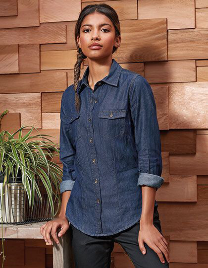 Women´s Jeans Stitch Denim Shirt Premier Workwear PR322 - Z długim rękawem