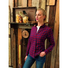 Women´s Mulligan Check Cotton Long Sleeve Shirt Premier Workwear PR350 - Z długim rękawem