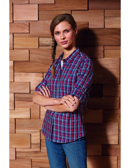 Sidehill Check Womens Long Sleeve Cotton Shirt Premier Workwear PR356 - Z długim rękawem