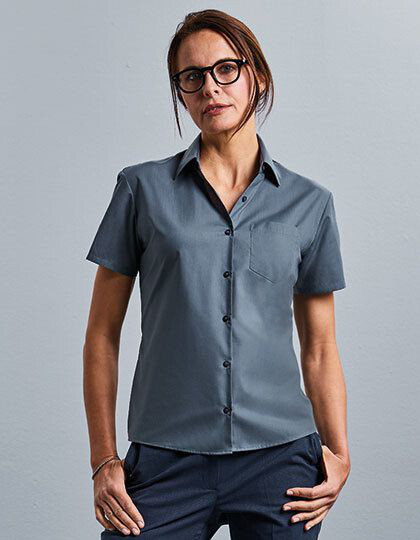 Ladies´ Short Sleeve Classic Polycotton Poplin Shirt Russell Collection R-935F-0 - Z krótkim rękawem