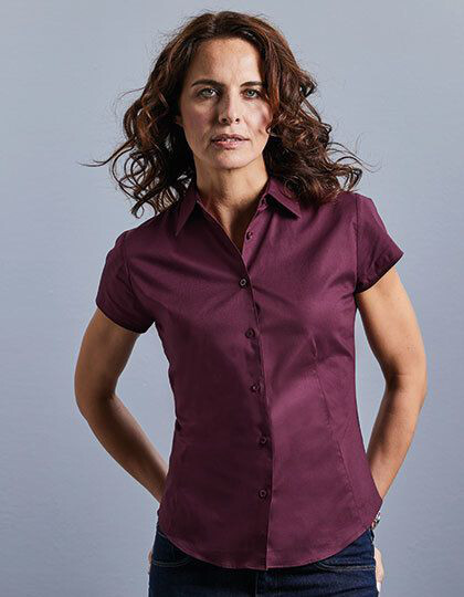 Ladies´ Short Sleeve Fitted Stretch Shirt Russell Collection R-947F-0 - Z krótkim rękawem