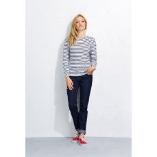 Women´s Long Sleeve Striped T-Shirt Marine SOL´S 01403 - Okrągły dekolt