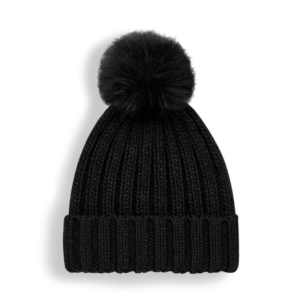 Ciepła czapka unisex z odpinanym pomponem - Black
