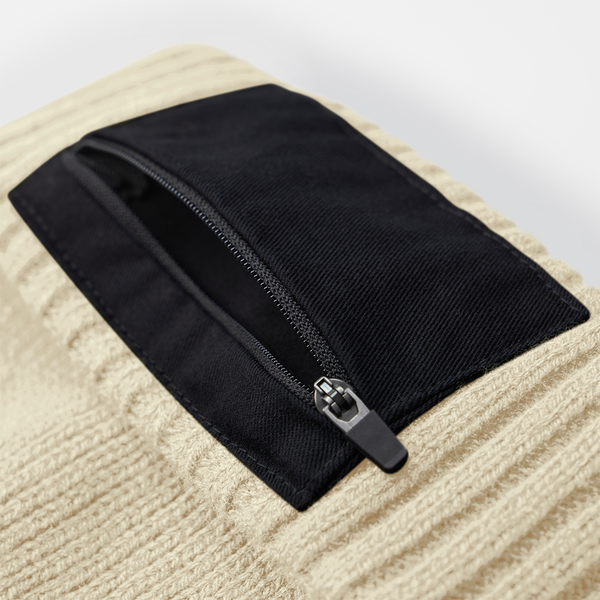 Czapka beanie z kieszonką na zamek - Sand & Black