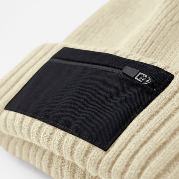 Czapka beanie z kieszonką na zamek - Sand & Black