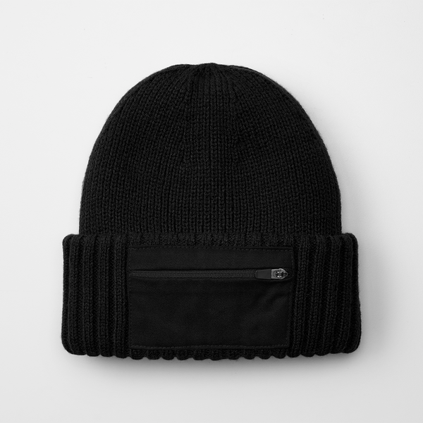 Czapka beanie z kieszonką na zamek - Black