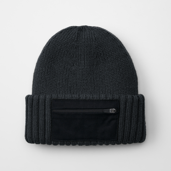 Czapka beanie z kieszonką na zamek - Graphite Grey & Black