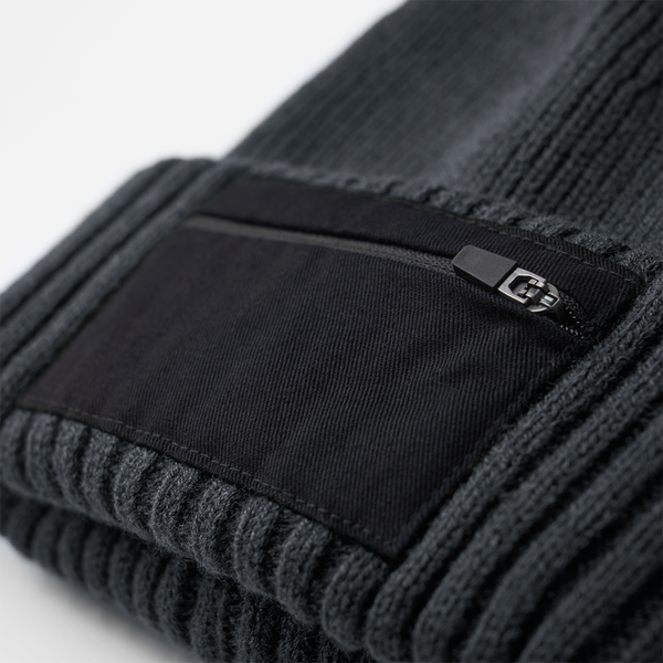 Czapka beanie z kieszonką na zamek - Graphite Grey & Black
