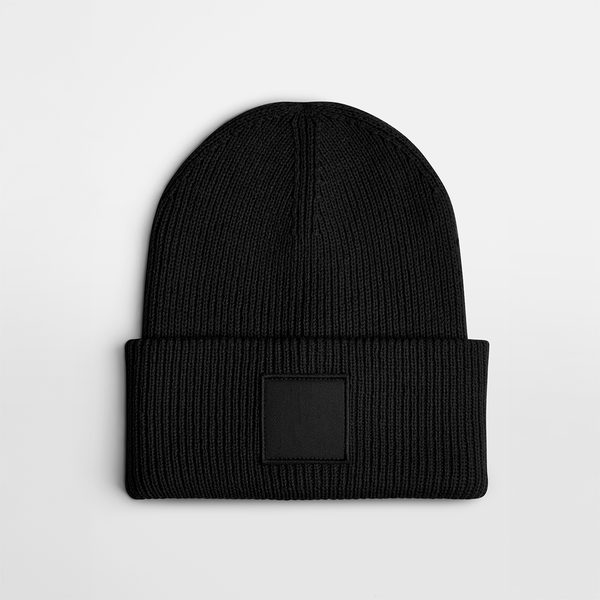 Czapka prążkowana z szerokim mankietem - Black