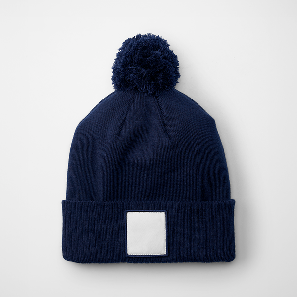 Czapka z pomponem z recyklingu z naszywką - Oxford Navy & White