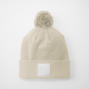 Czapka z pomponem z recyklingu z naszywką - Oatmeal & White