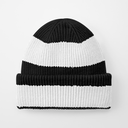 Czapka beanie w paski z wywijanym brzegiem - Black & Soft White
