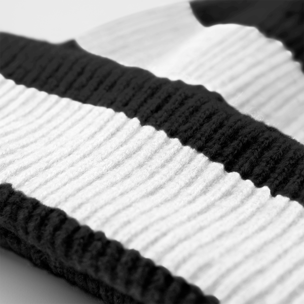 Czapka beanie w paski z wywijanym brzegiem - Black & Soft White