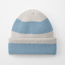 Czapka beanie w paski z wywijanym brzegiem - Natural Stone & Dusty Blue