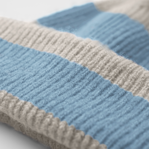 Czapka beanie w paski z wywijanym brzegiem - Natural Stone & Dusty Blue