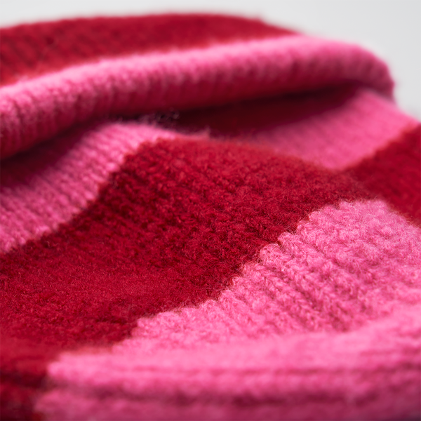 Czapka beanie w paski z wywijanym brzegiem - True Pink & Classic Red