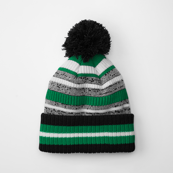 Czapka sportowa z pomponem i wywijanym mankietem - Black & Kelly Green