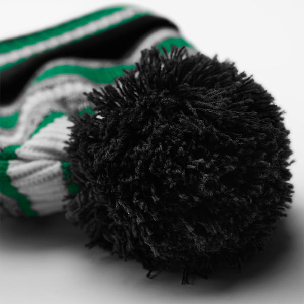 Czapka sportowa z pomponem i wywijanym mankietem - Black & Kelly Green
