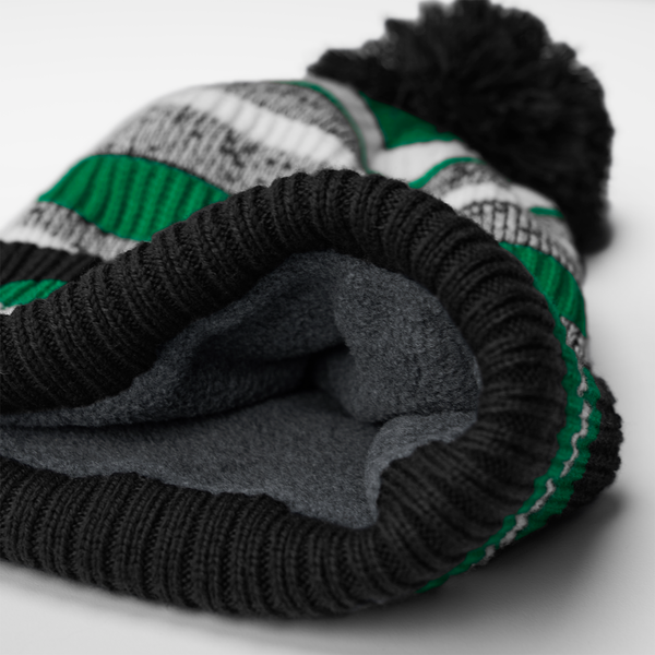 Czapka sportowa z pomponem i wywijanym mankietem - Black & Kelly Green