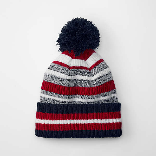 Czapka sportowa z pomponem i wywijanym mankietem - French Navy & Classic Red