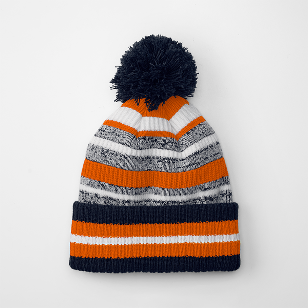 Czapka sportowa z pomponem i wywijanym mankietem - French Navy & Orange