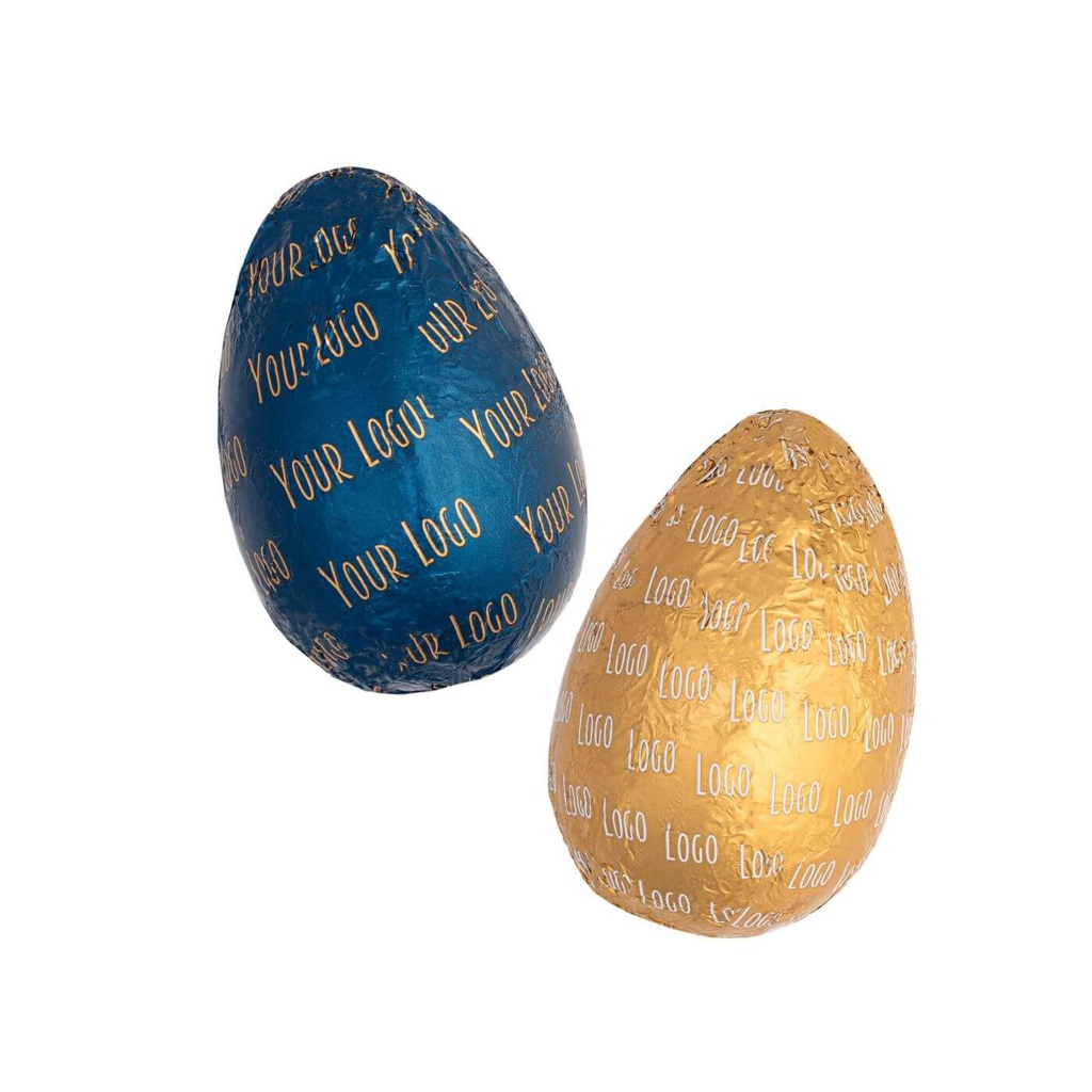 CZEKOLADOWE JAJO LOGO 30 G - czekolada karmelowa Gold (30% masła kakaowego), czekolada mleczna z miodem (33% kakao), czekolada mleczna bez cukru (33% kakao), czekolada Fairtrade (mleczna 33% lub deserowa 72% kakao)